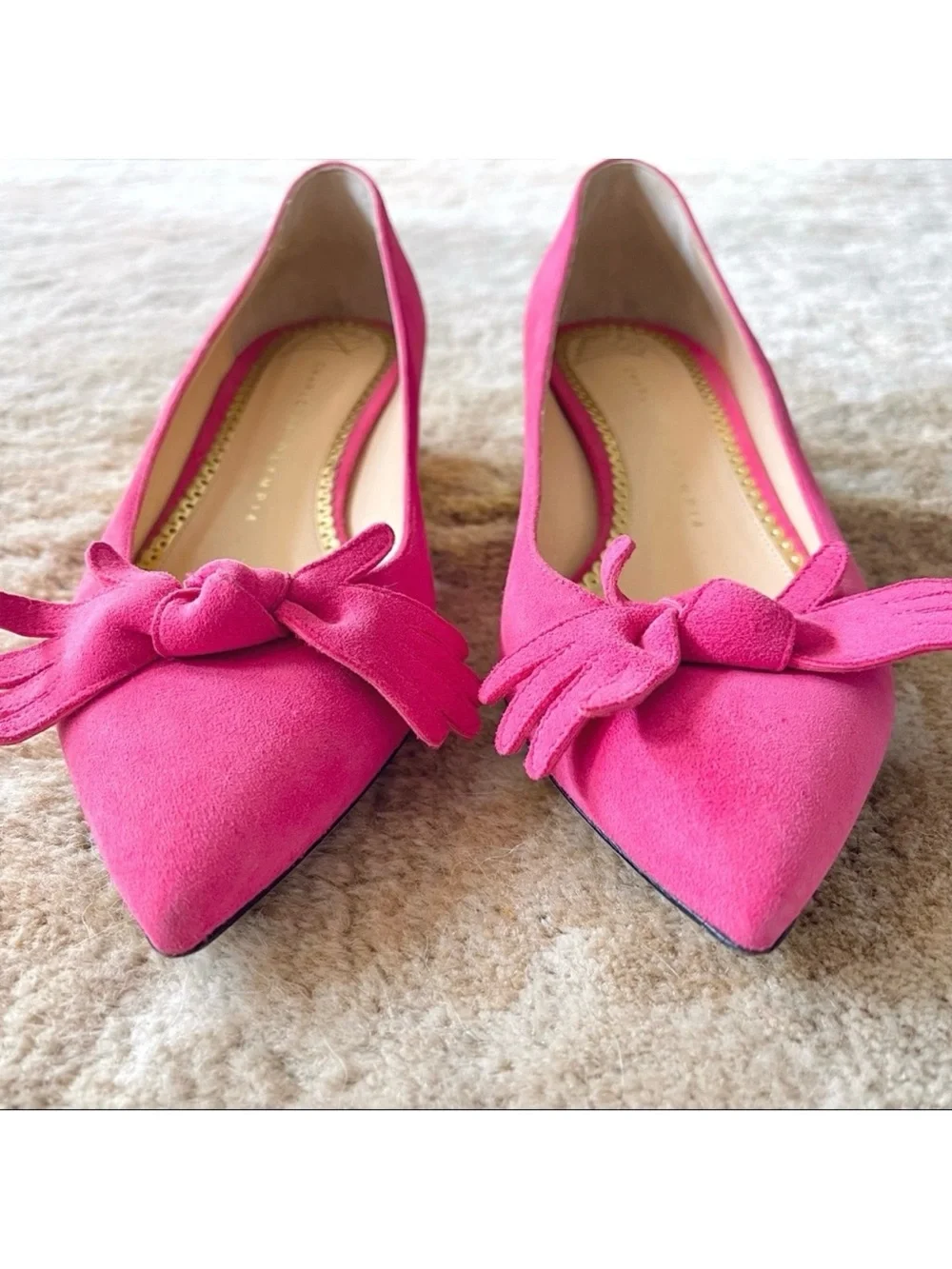 Charlotte Olympia Lady Like Point Toe Shoes Pink Suede Size 38